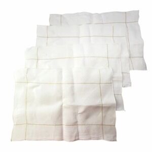 4 Vintage Ivory Cutwork Linen Napkins Placemat Gold Embroidered Border 16.5"x11"